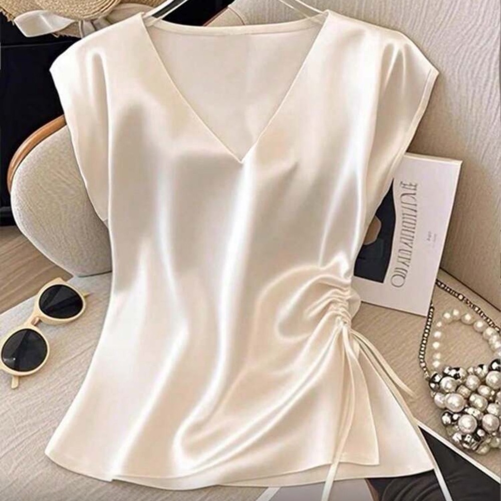 Elegant Cream V-Neck Women's Top